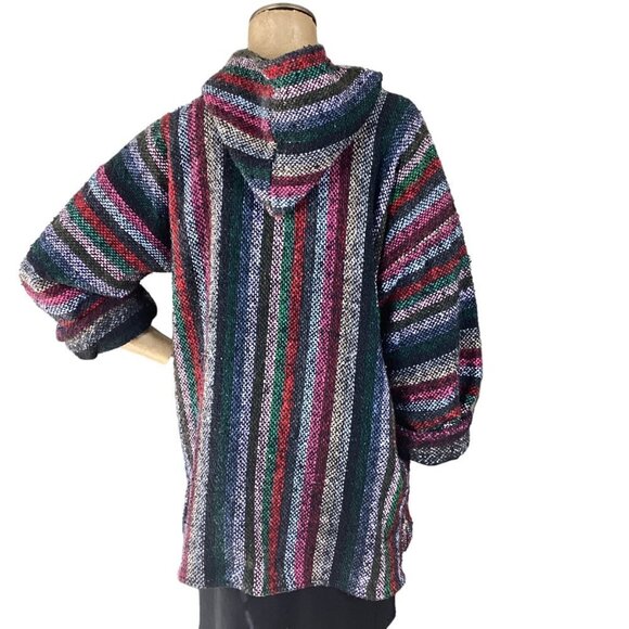 Artesanias Cuamatz Surfer Beach Woven Mexican Baja Blanket Poncho Hoodie XL 261J - Picture 5 of 6